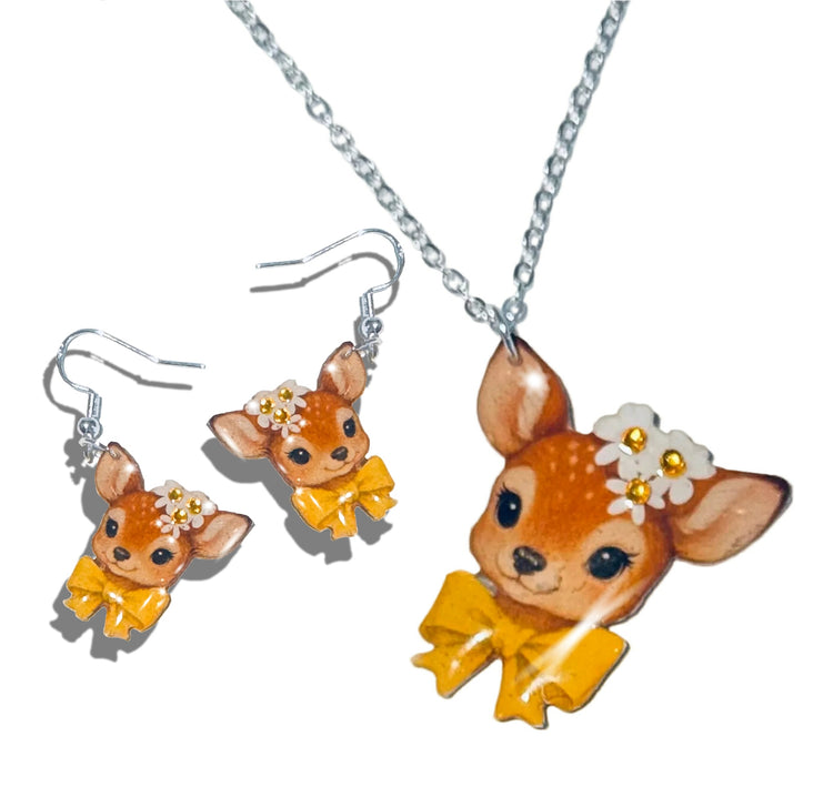 Summer/Spring deer earrings and necklace handcrafted from tin can