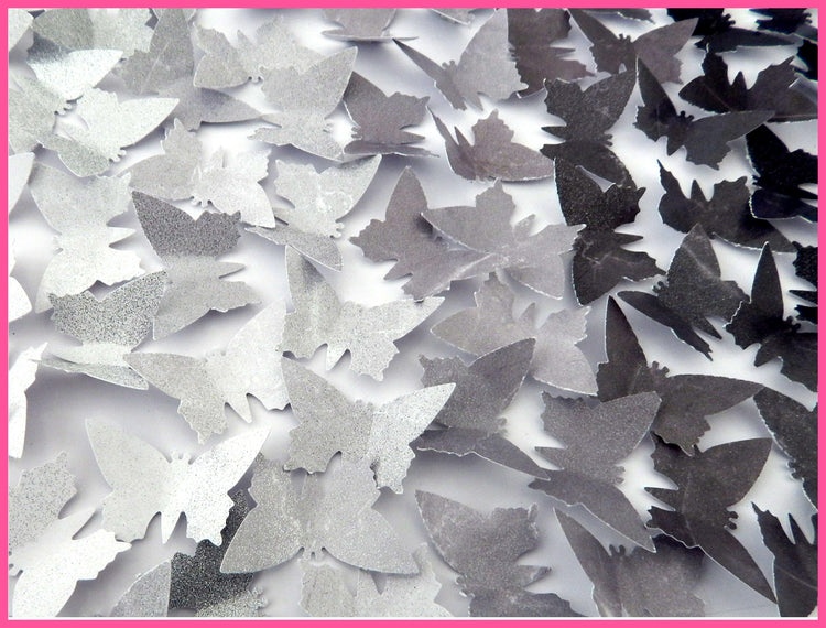 Grey Ombre 3d butterfly framed picture, fading grey, shimmery, rectangle box of butterflies,swarm of butterflies