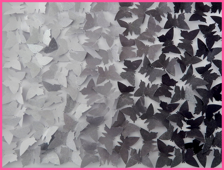 Grey Ombre 3d butterfly framed picture, fading grey, shimmery, rectangle box of butterflies,swarm of butterflies