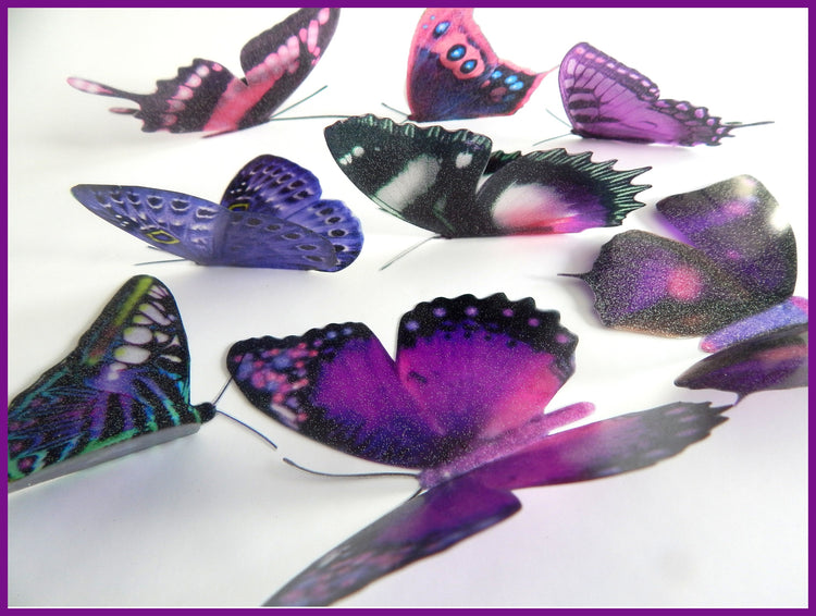 Purple Fantasy butterflies, 3d Fantasy wall art stickers. Handcrafted and designed by Flutterframes, butterfly decor ,conservatory