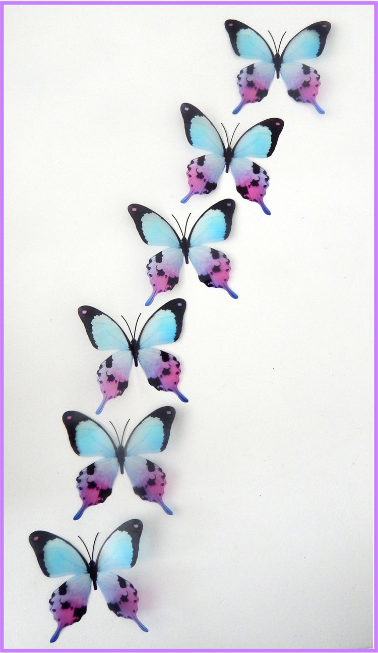 Set of 16 3D Mariposa Colorida butterflies, very pretty, natural looking faux butterflies in very pretty in pink, lilac and blues, stickers