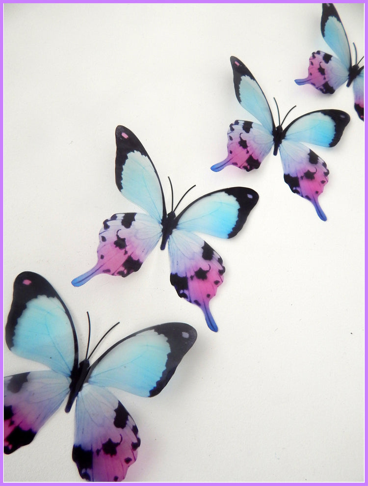 Set of 16 3D Mariposa Colorida butterflies, very pretty, natural looking faux butterflies in very pretty in pink, lilac and blues, stickers
