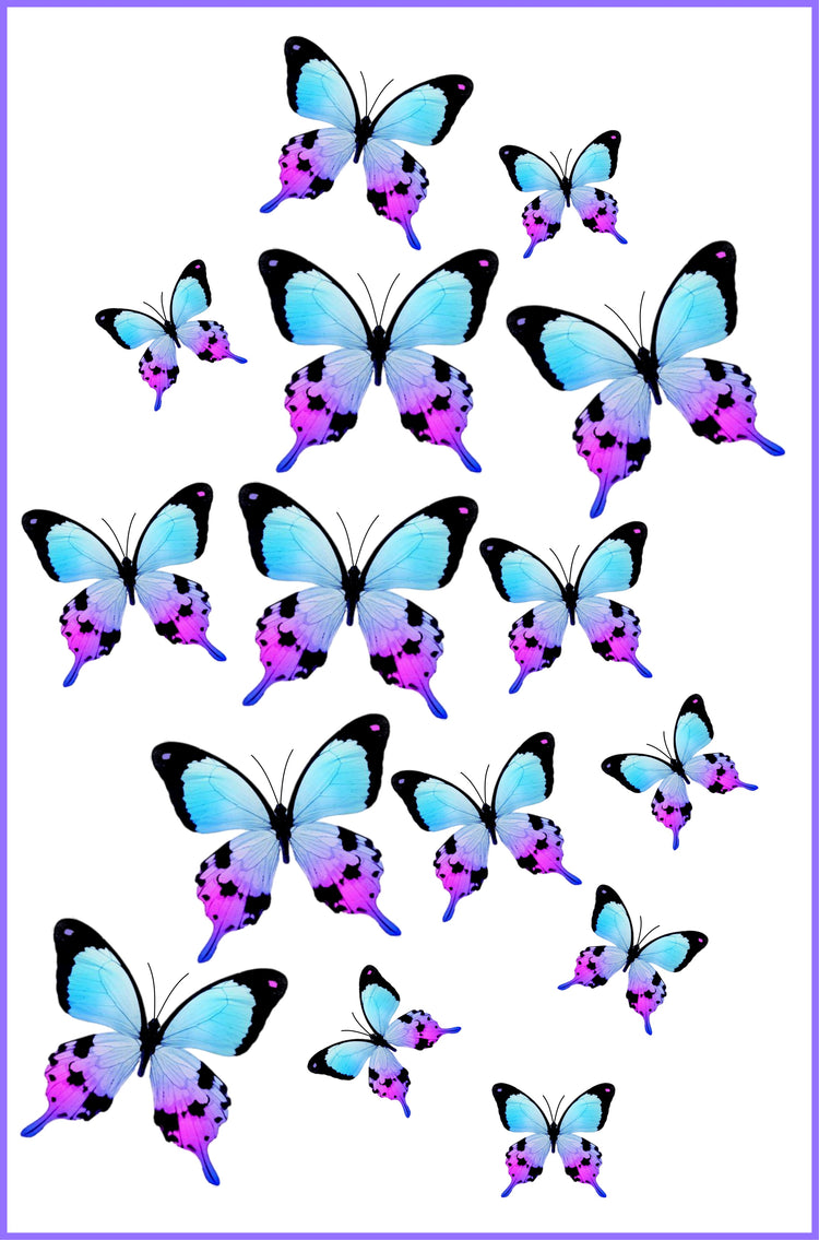 set of natural blue butterfly 3d stickers