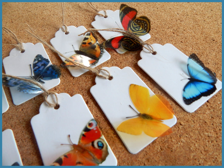 Butterfly gift tags. 10 natural butterfly gift tags, set of gift tags from the natural country butterflies collection. Handmade rustic