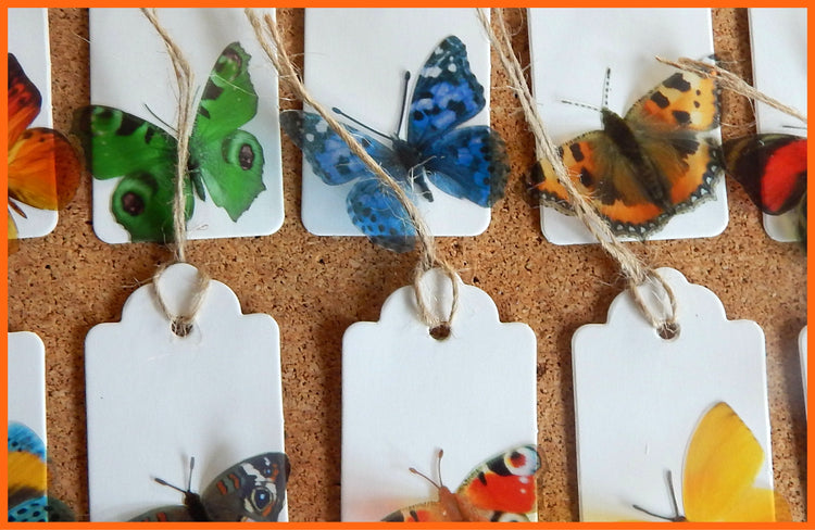 Butterfly gift tags. 10 natural butterfly gift tags, set of gift tags from the natural country butterflies collection. Handmade rustic
