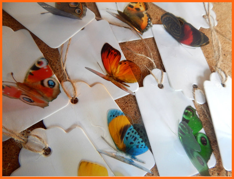 Butterfly gift tags. 10 natural butterfly gift tags, set of gift tags from the natural country butterflies collection. Handmade rustic