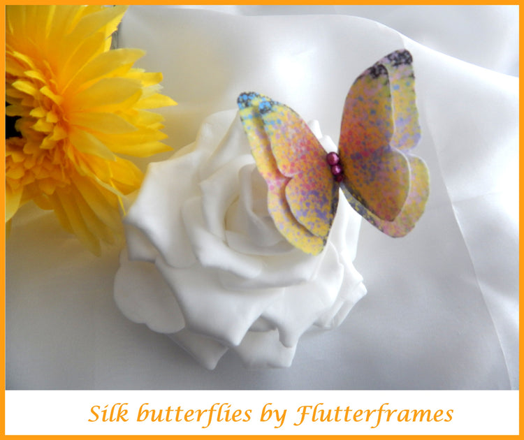 wedding yellow pastel silk butterfly hair clips