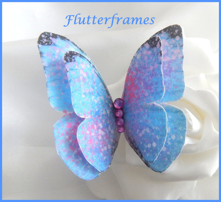 blue pretty pastel silk butterfly hair clips