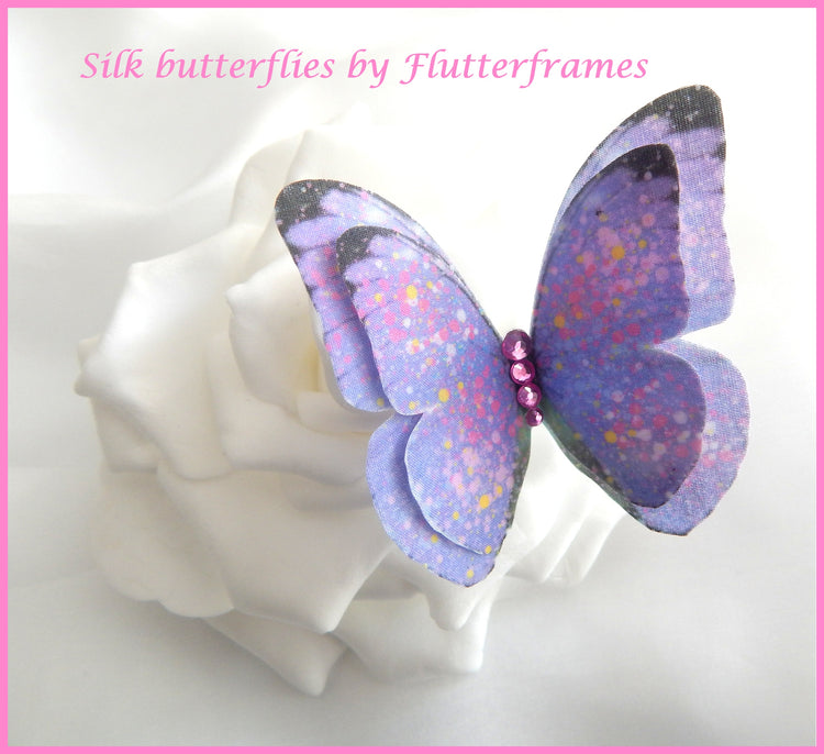 lilac pretty pastel silk butterfly hair clips