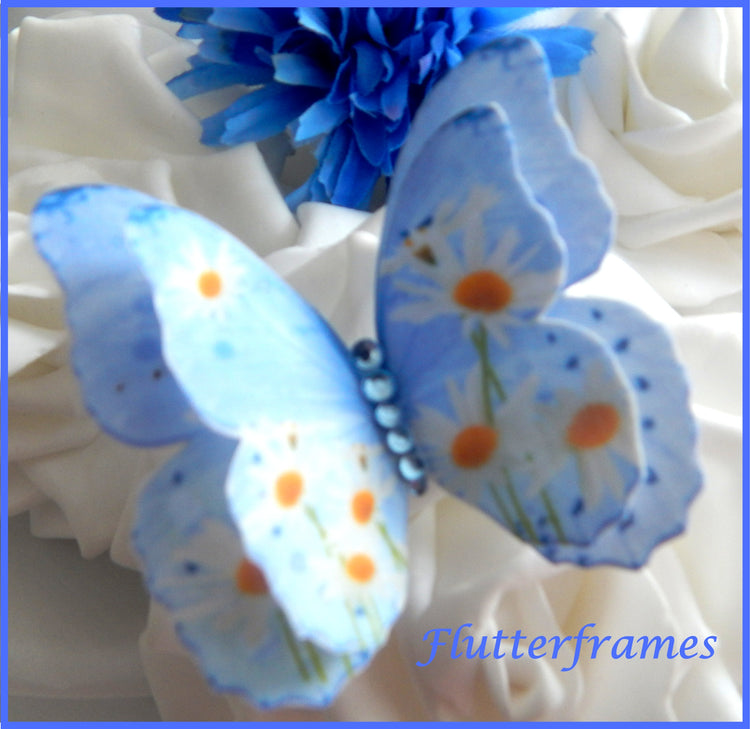 blue Butterflies with daises design,hair accessory, and made butterfly hair clip, butterflies
