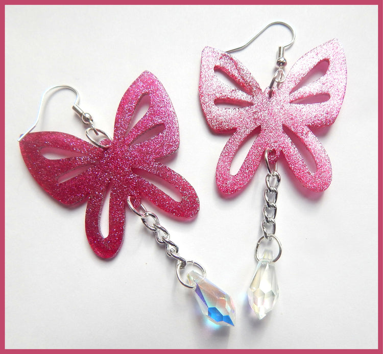 Swarovski pink butterfly butterfly earrings