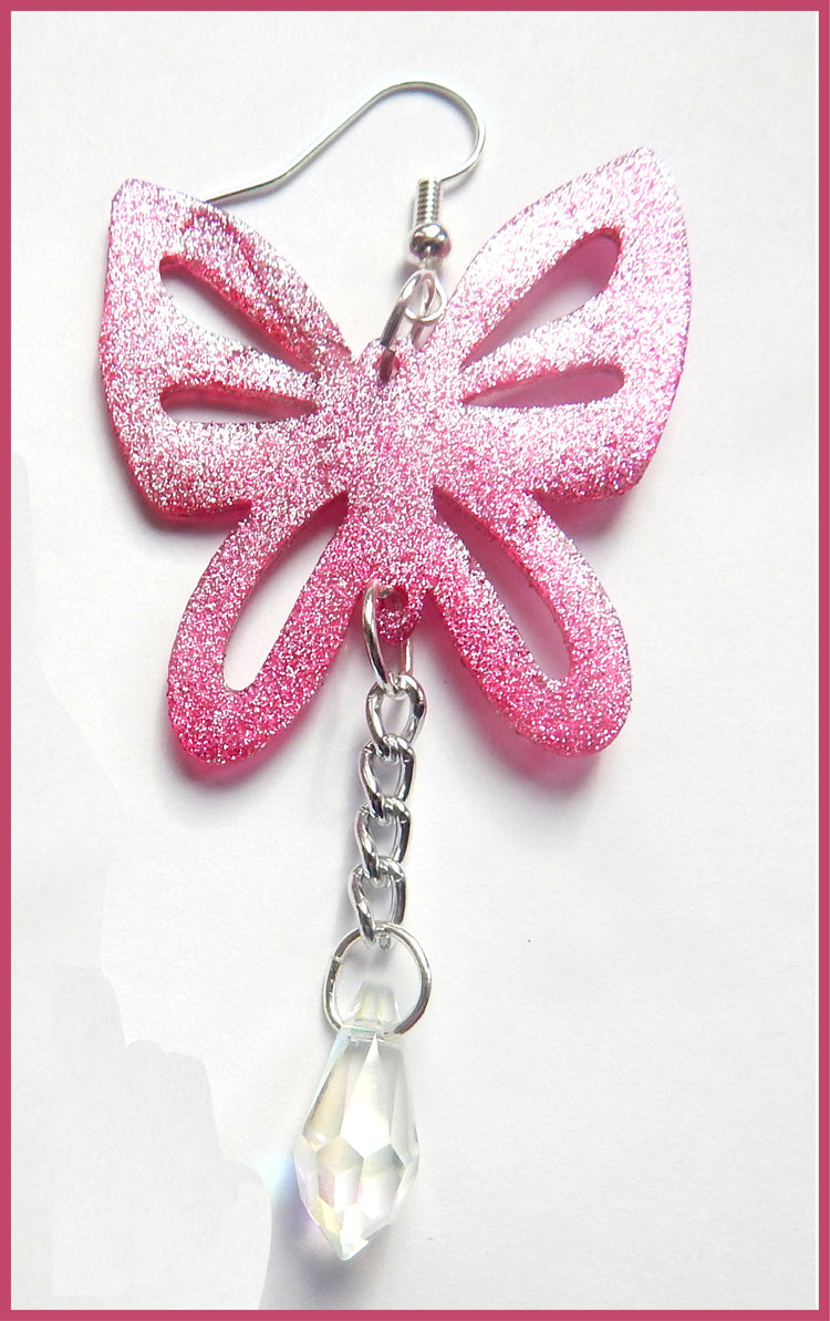 Handmade Swarovski pink butterfly earrings