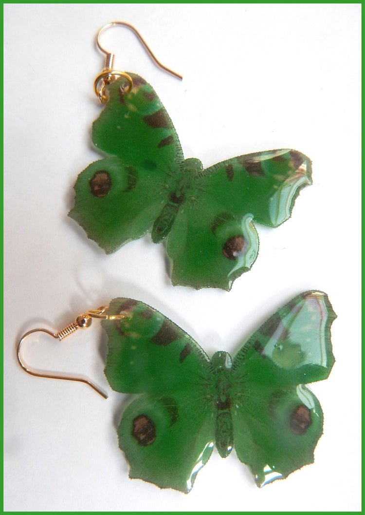 green resin butterfly earrings