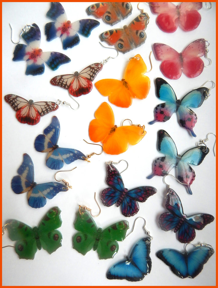 Quirky earrings. Butterfly earrings. Resin butterfly earrings, looks like a real butterfly. Dangle butterfly earrings. Butterfly jewellery.