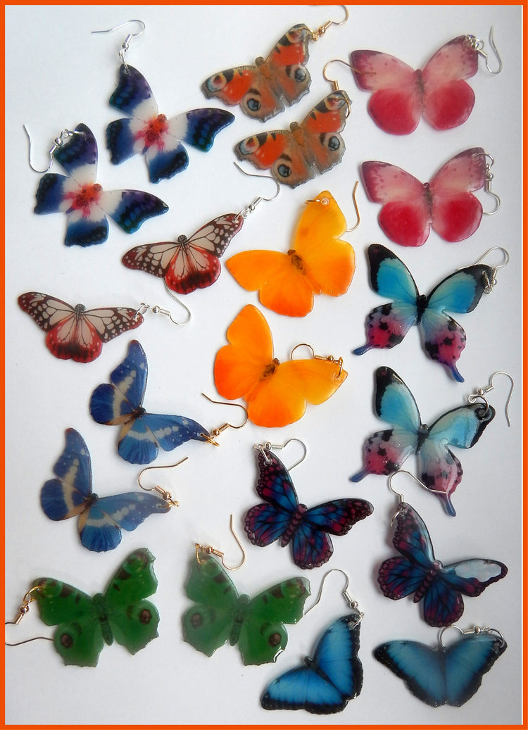 Quirky earrings. Butterfly earrings. Resin butterfly earrings, looks like a real butterfly. Dangle butterfly earrings. Butterfly jewellery.