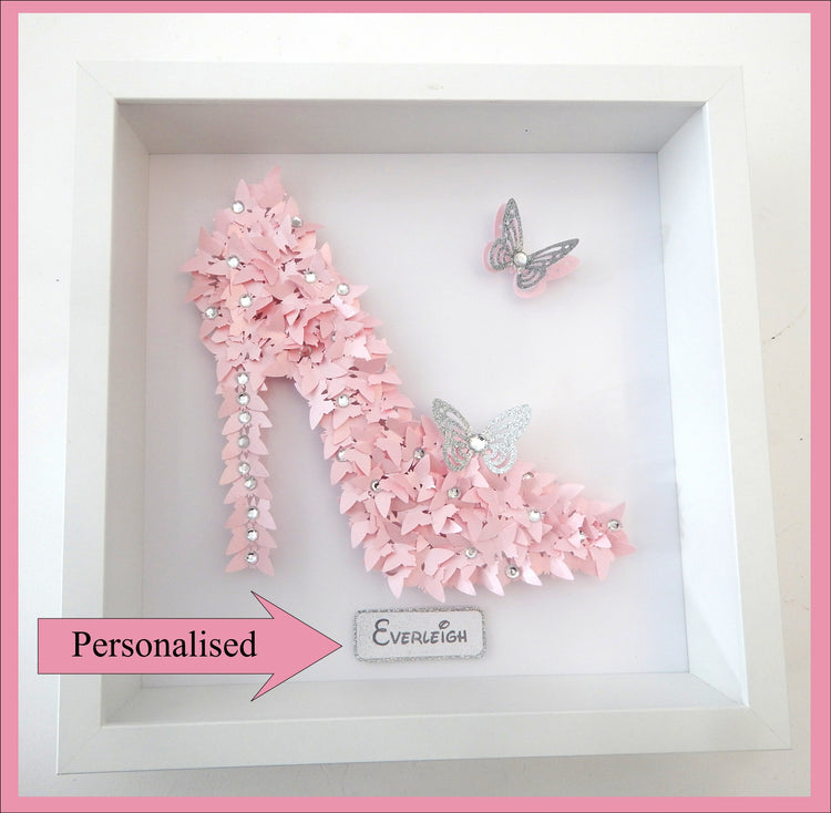 Personalised pink handcrafted Cinderella picture made with butterflies