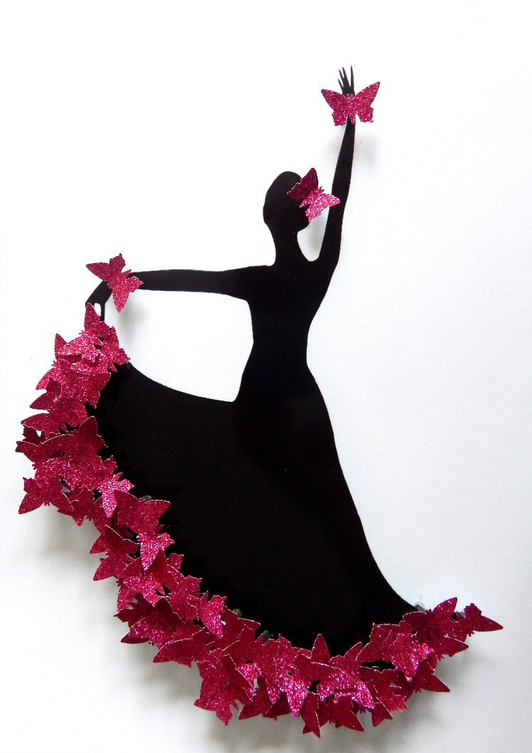 Pink Flamenco dancer 3d butterfly picture