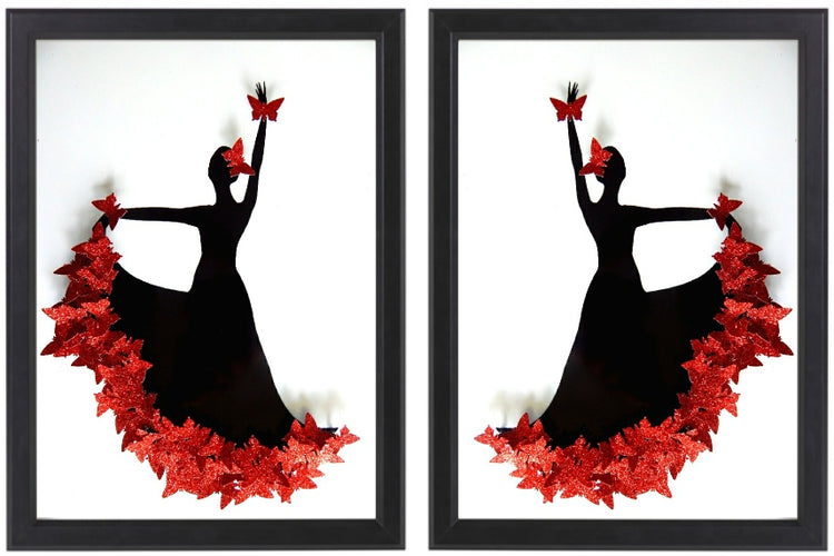 Pair of Red Flamenco dancer framed picture