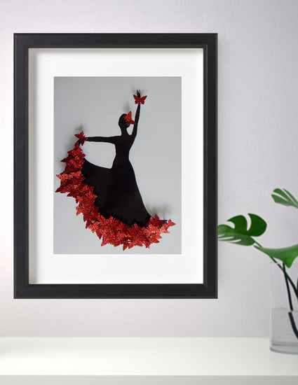 Red Flamenco dancer framed picture in black frame