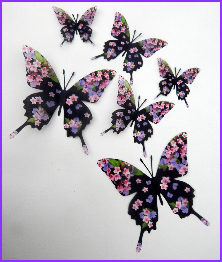 Floral handmade 3d butterflies, butterfly stickers with purple and pink flowers, wall stickers