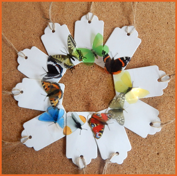 Butterfly gift tags. 10 British natural butterfly gift tags, set of gift tags from the British butterflies collection. Handmade rustic