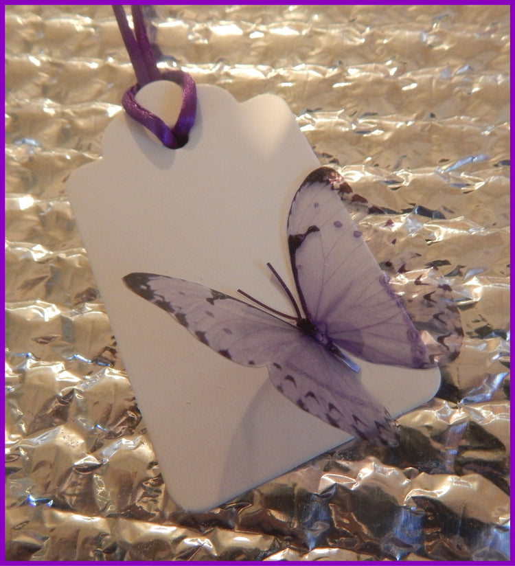 Butterfly gift tags. 10 pink and purple natural butterfly gift tags, set of gift tags. Handmade. Luxury Hand Made Butterfly Gift Tags