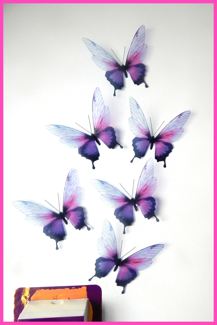 Sparkling Butterflies, pink and lilac Glitter for Girls Bedroom Wall décor, Furniture Accessories, Mirror Accessories. Set of 6 or 10 Pastel butterfly