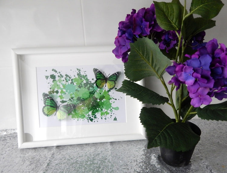 Green butterflies in a box frame, Green Floating effect