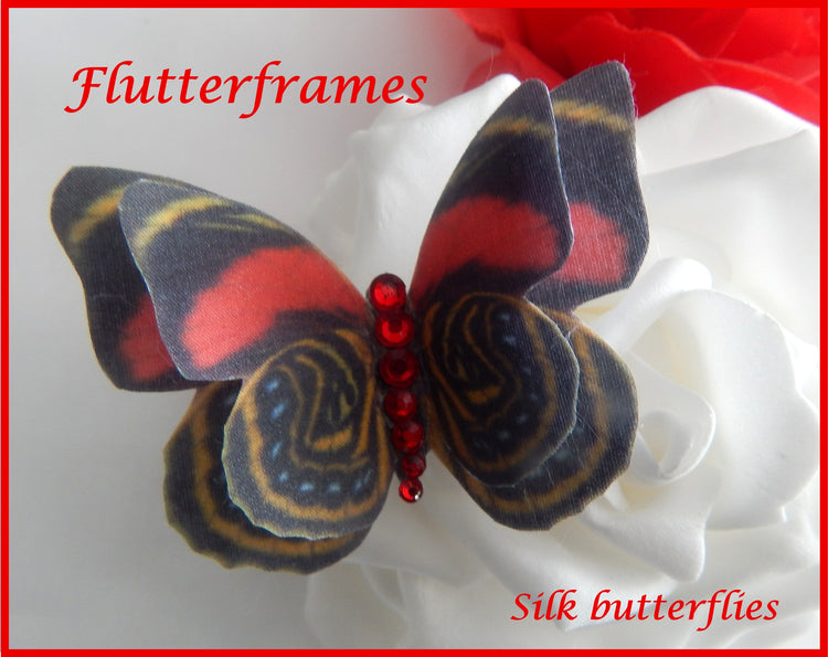red and black natural butterfly hair clips