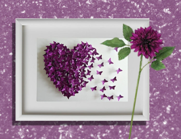 Anniversary purple glitter picture for her, in shades of lilac and Purple, hand crafted, wedding ideas