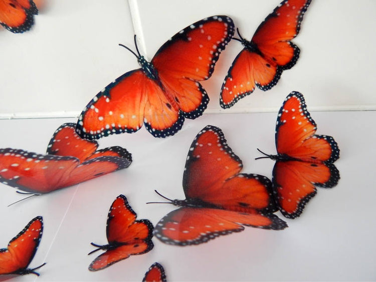 7 3d Reproduction Beautiful 3D Exotic orange Wedding Butterflies Flower- Table Decorations Flower Pot Home bedroom