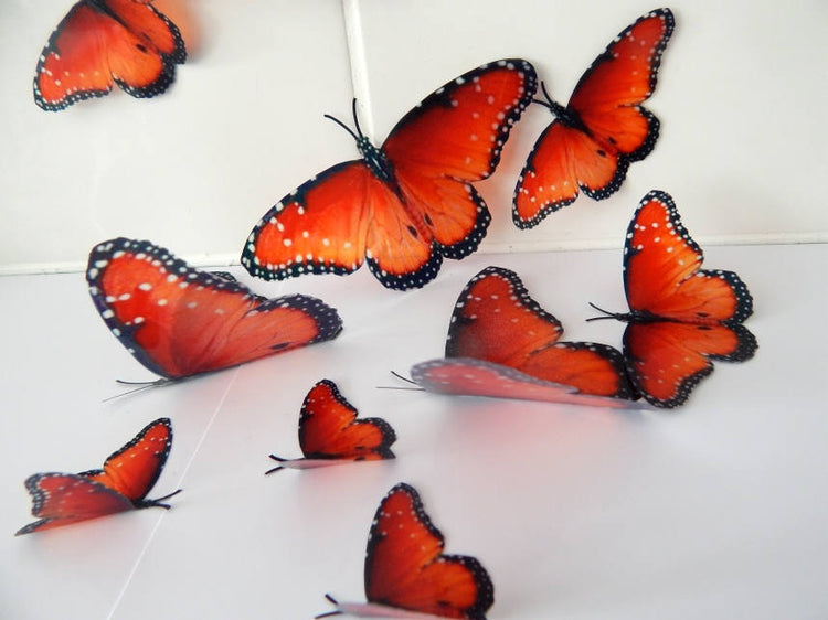 7 3d Reproduction Beautiful 3D Exotic orange Wedding Butterflies Flower- Table Decorations Flower Pot Home bedroom