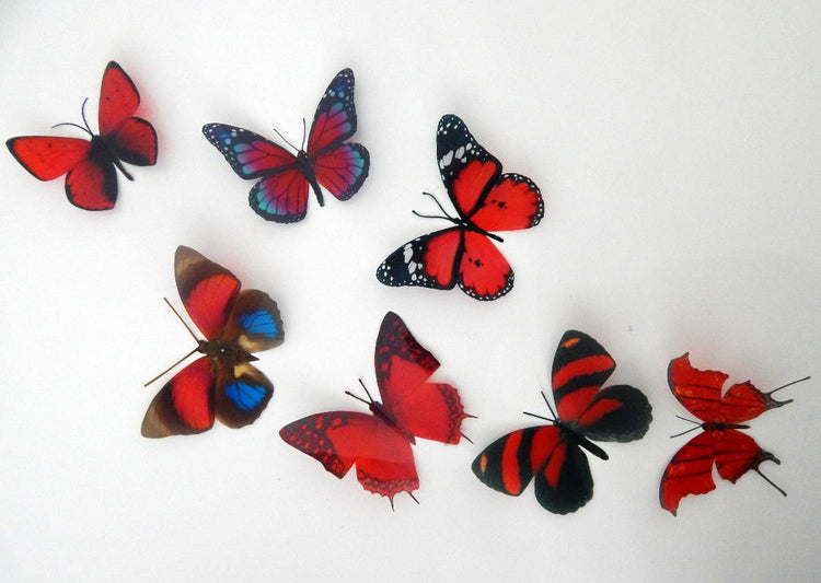 3d butterflies the Red collection, butterfly decor for the wall,conservatory, home,bedroom, lounge,window decorations, vase embellishments