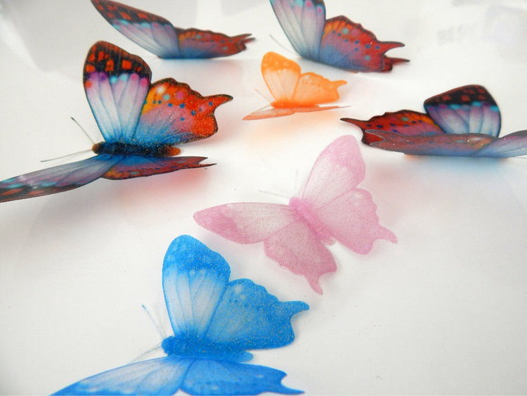 7 3d Fantasy multi-coloured butterflies lounge, hall, conservatory, bathroom, bedroom,garden, bedroom,living room,kitchen,wall art stickers