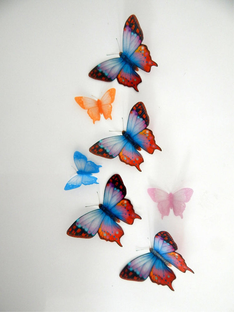 7 3d Fantasy multi-coloured butterflies lounge, hall, conservatory, bathroom, bedroom,garden, bedroom,living room,kitchen,wall art stickers