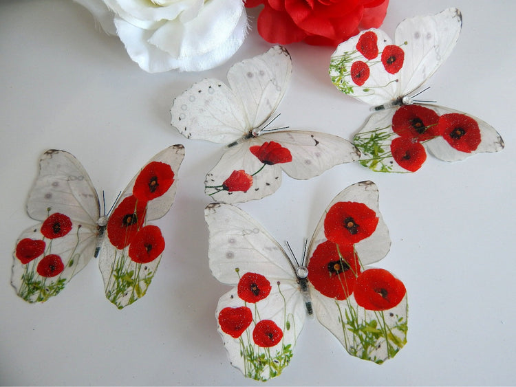 Poppies Remembrance day decorations,butterflies beautiful 3d butterflies for lounge,hall,conservatory,bedroom decor,wedding decorations