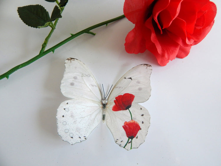 Red Poppy wall decor,3D Butterflies Poppies Home Accessories Bedroom Furniture Bathroom Mirror,window decoration,3d Poppy butterfly stickers