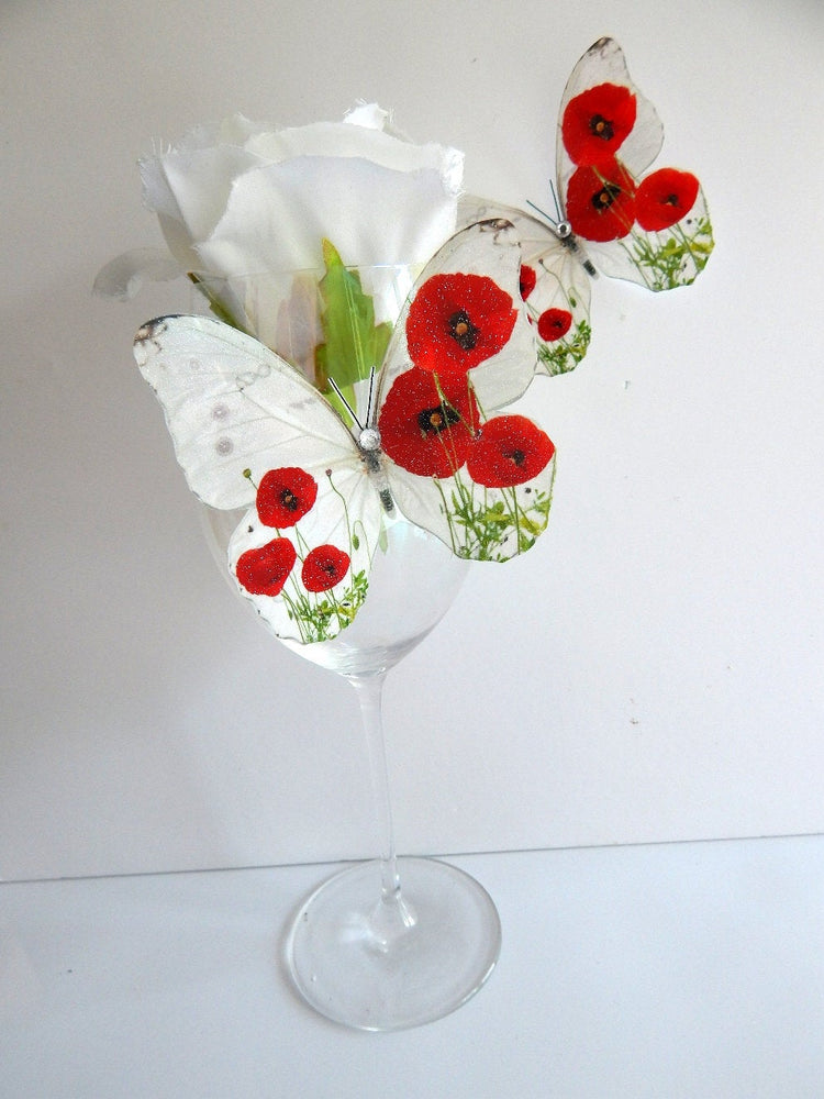 Poppies Remembrance day decorations,butterflies beautiful 3d butterflies for lounge,hall,conservatory,bedroom decor,wedding decorations