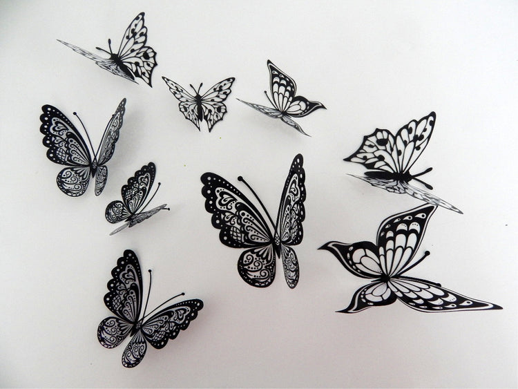 Black and white 3d butterflies stickers,wall art flying butterflies,wall nature decor,decorative