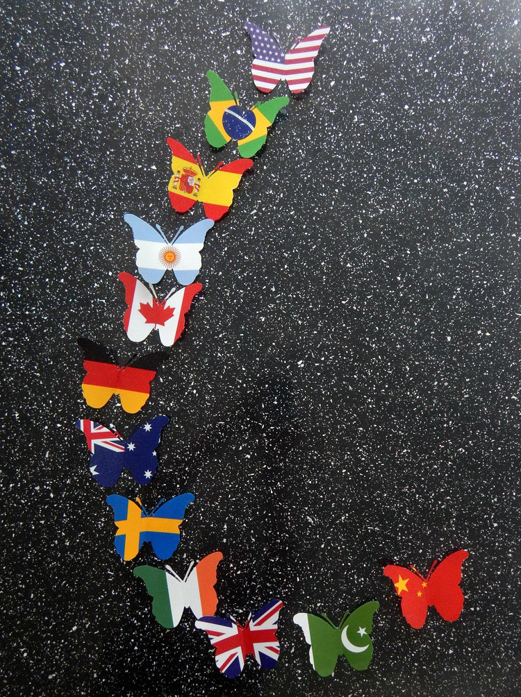 World flags decoration, 3D Butterfly, flags of the world 3d butterfly stickers, Unique to flutterframes, party, pub, bar, kitchen