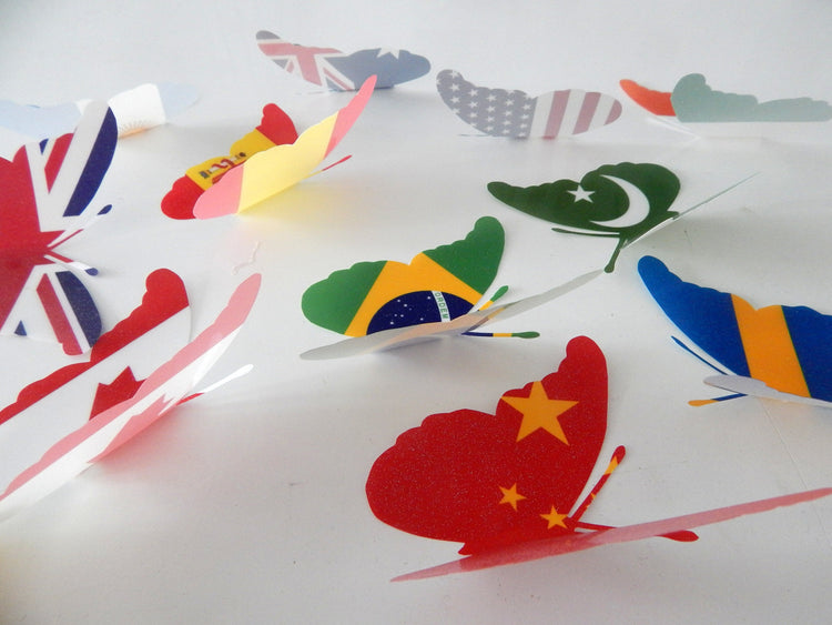 World flags decoration, 3D Butterfly, flags of the world 3d butterfly stickers, Unique to flutterframes, party, pub, bar, kitchen