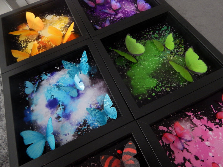 Framed 3D Bright Coloured Fluttering Butterflies Wall Art Picture,Floating butterflies abstract 3d art,bright art,colourful picture