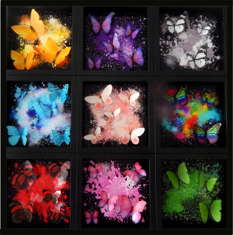 Framed 3D Bright Coloured Fluttering Butterflies Wall Art Picture,Floating butterflies abstract 3d art,bright art,colourful picture