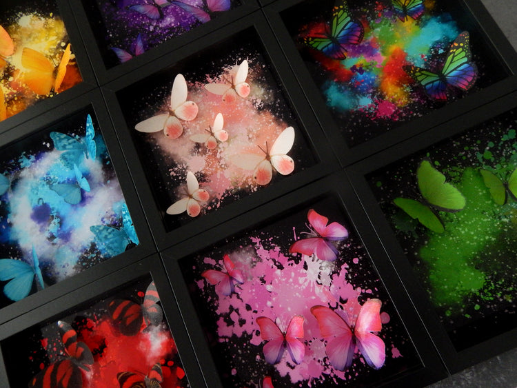 Framed 3D Bright Coloured Fluttering Butterflies Wall Art Picture,Floating butterflies abstract 3d art,bright art,colourful picture