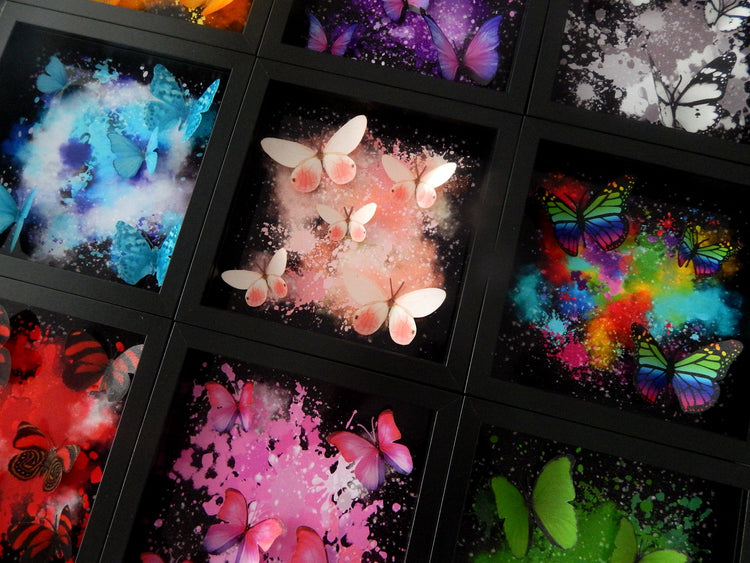 Framed 3D Bright Coloured Fluttering Butterflies Wall Art Picture,Floating butterflies abstract 3d art,bright art,colourful picture