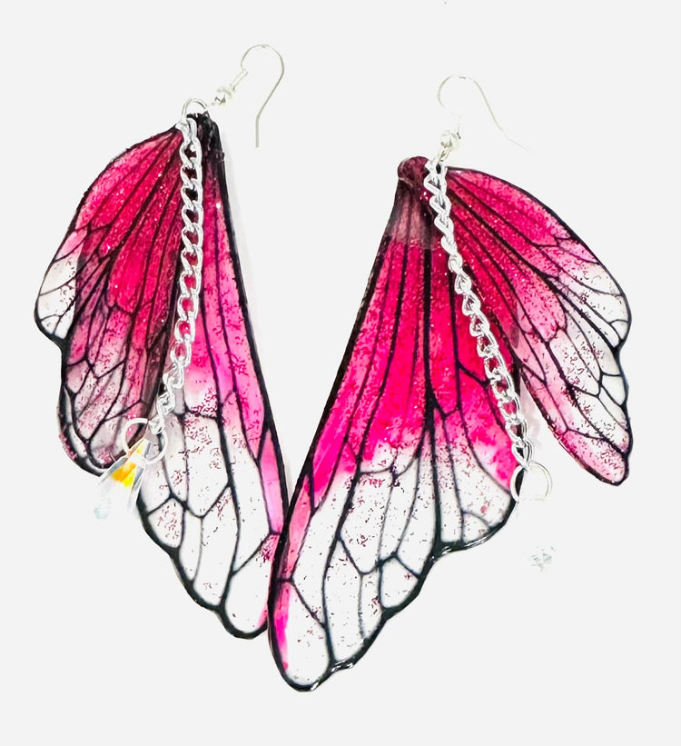 Large hot pink Fairy Wing Earrings,Fairy jewelry,Birthday gifts for girls,mystical Earrings,Fantasy Earrings, festival Earrings,Resin.Quirky