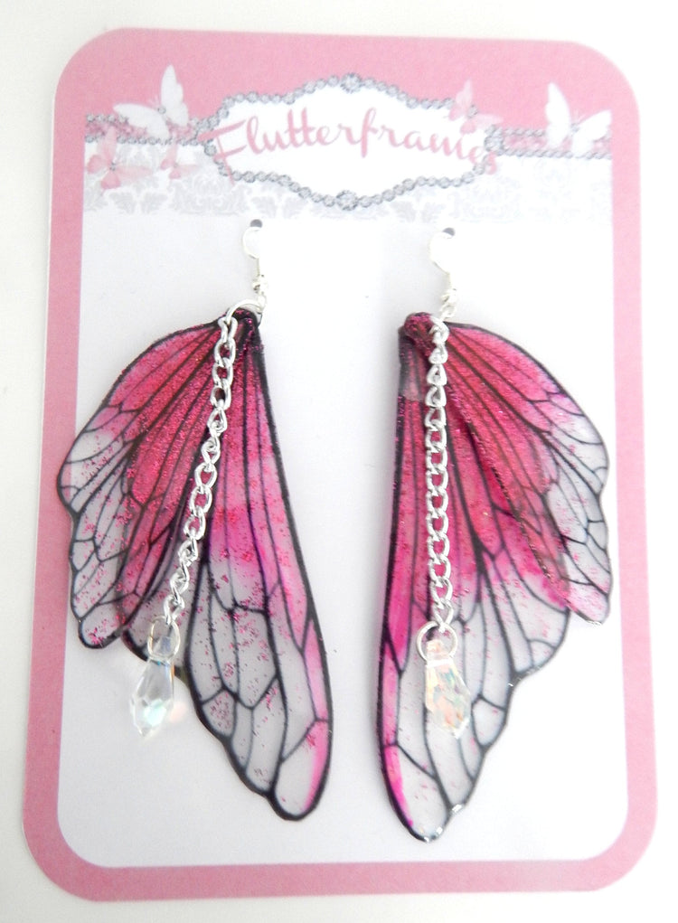 Large hot pink Fairy Wing Earrings,Fairy jewelry,Birthday gifts for girls,mystical Earrings,Fantasy Earrings, festival Earrings,Resin.Quirky