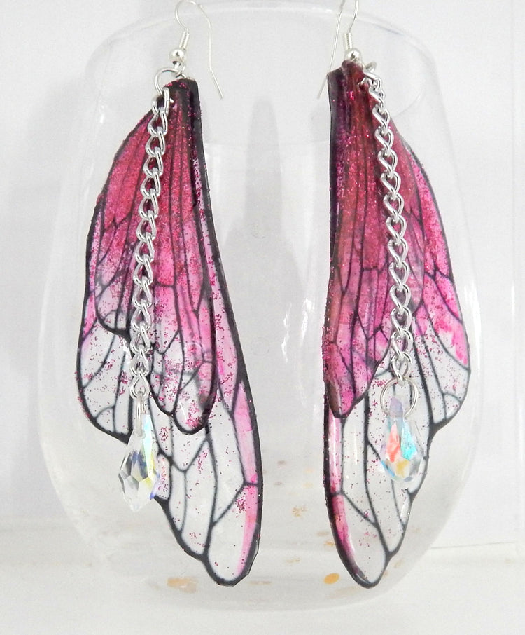 Large hot pink Fairy Wing Earrings,Fairy jewelry,Birthday gifts for girls,mystical Earrings,Fantasy Earrings, festival Earrings,Resin.Quirky