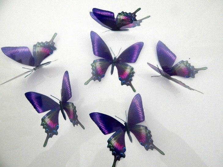 6 Purple Swallow tail Luxury Amazing Butterflies 3D Butterfly Wall Art Flying Removable Butterflies Home Decorations Wall Art stickers