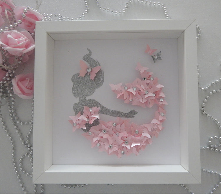 Mermaid picture,pink 3d butterfly picture,girl's bedroom,nursery,bedroom,pretty mermaid picture,girl's decor,mermaid wall art,baby girl
